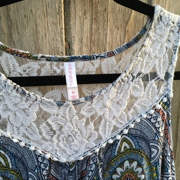 Xhilaration Boho Print & Lace Tunic Sun Dress Sleeveless Midi Dress Medium - Picture 4 of 6